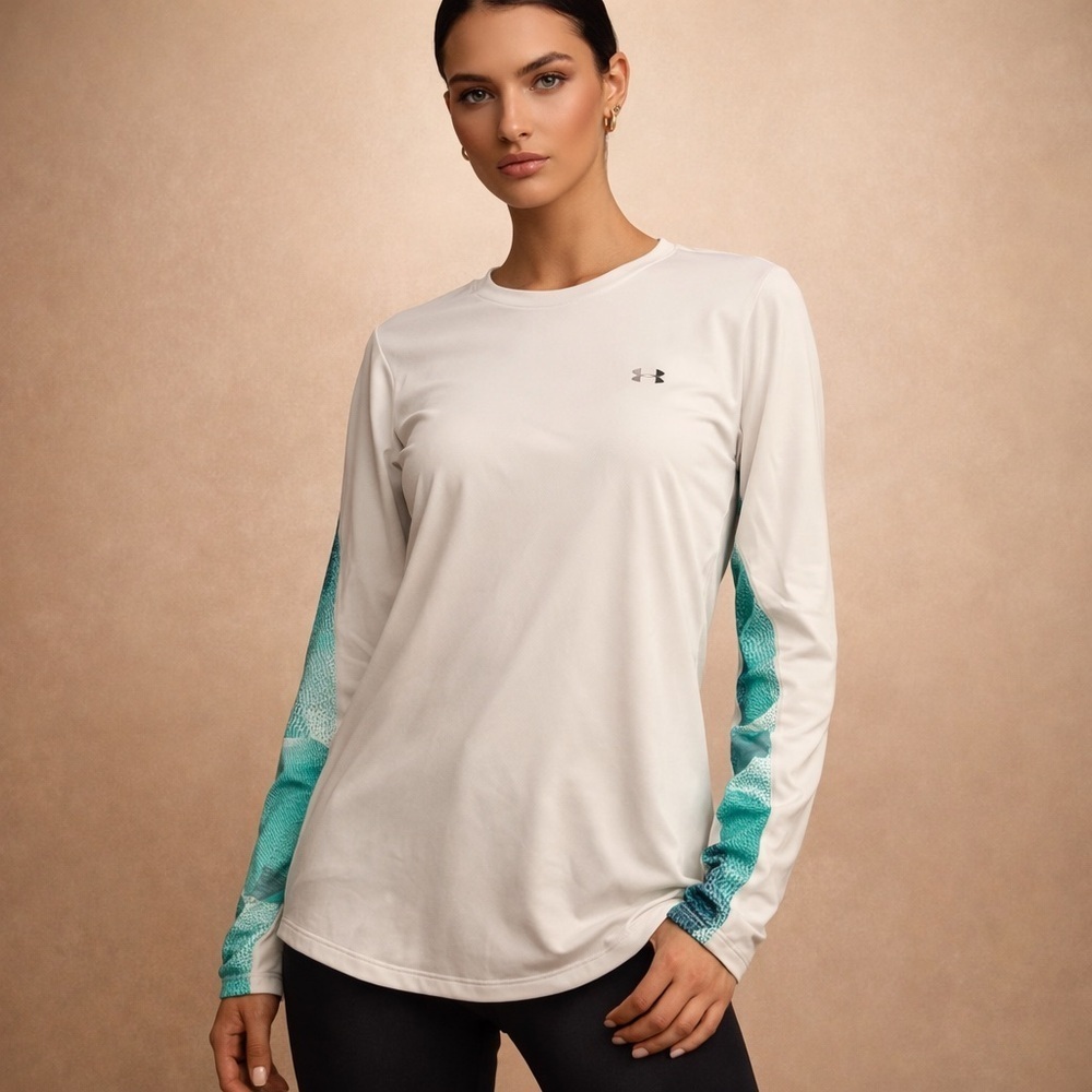 Under Armour Women's Long Sleeve Top in White and Teal
